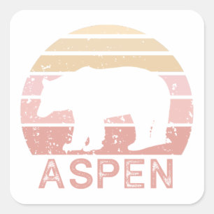 Aspen Colorado Retro Bear Square Sticker