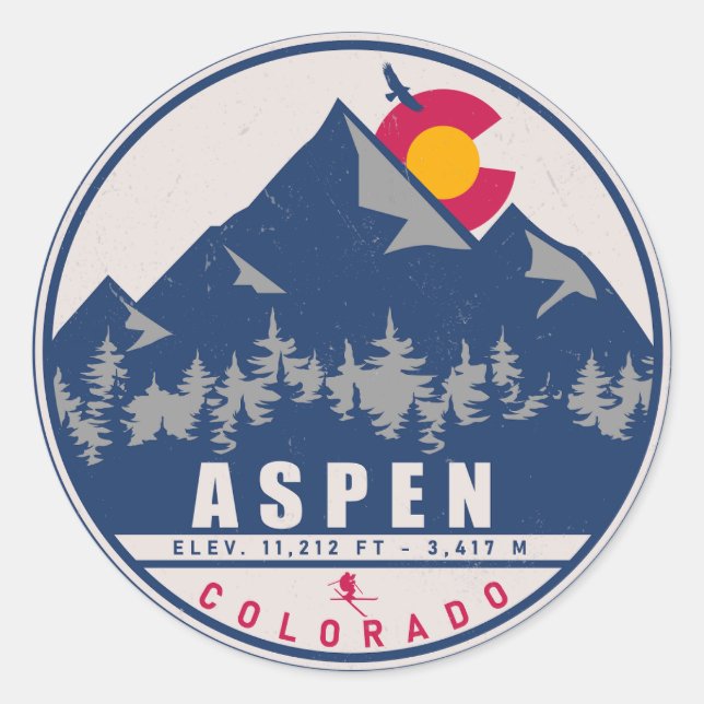 Aspen Colorado Retro Sunset Souvenirs 80s Classic Round Sticker (Front)