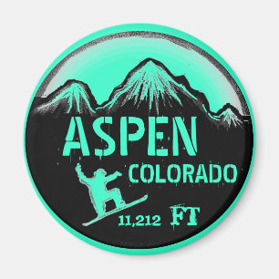 Aspen Colorado sea green snowboard art magnet