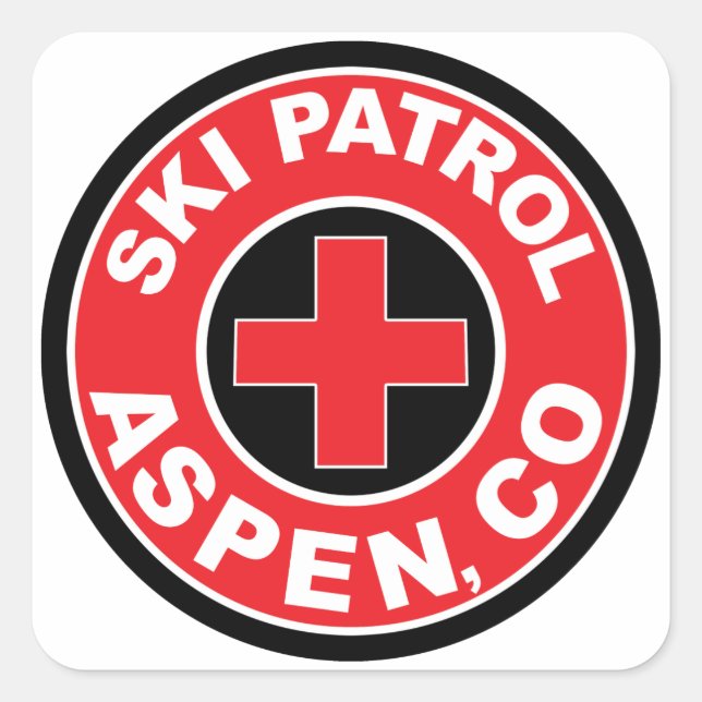 ASPEN COLORADO SKI PATROL MOUNTAINS SKIING LOGO SQUARE STICKER (Front)