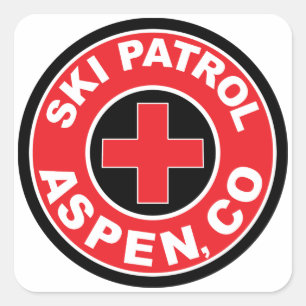 ASPEN COLORADO SKI PATROL MOUNTAINS SKIING LOGO SQUARE STICKER