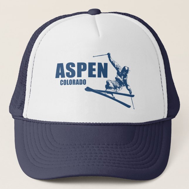 Aspen Colorado Skier Trucker Hat (Front)