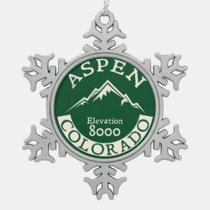 Aspen Colorado Skiing Ski Snowboarding Snowflake Pewter Christmas Ornament