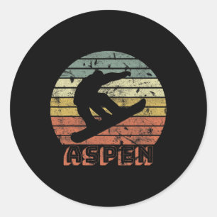 Aspen Colorado Snowboard Retro Sunset Classic Round Sticker