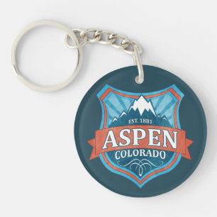 Aspen Colorado teal grunge shield keychain