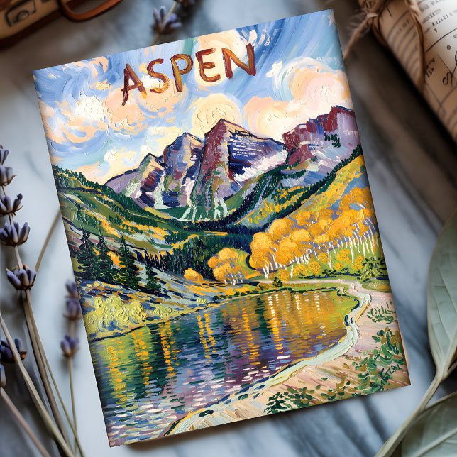 Aspen Colorado Travel Van Gogh Mountain Landscape Postcard (Van Gogh Style Starry Night Aspen)