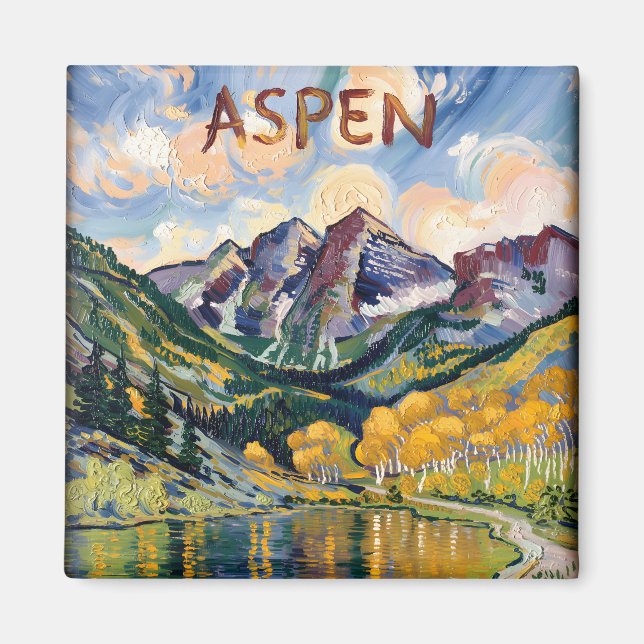 Aspen Colorado Van Gogh Style Mountain Landscape Magnet (Front)