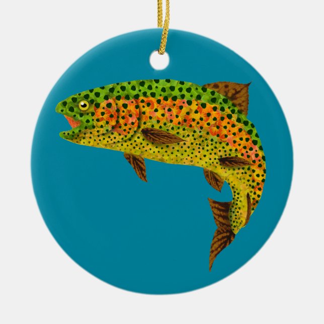 Aspen Leaf Rainbow Trout 1 Ceramic Tree Decoration (Front)