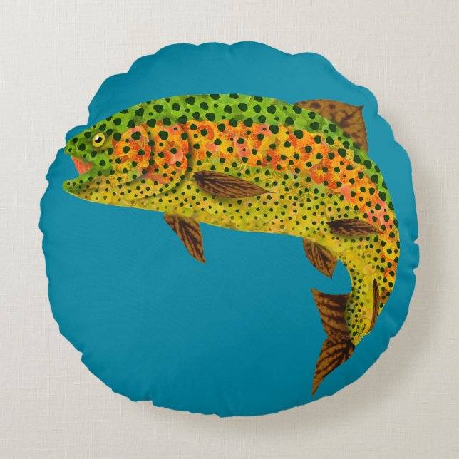 Aspen Leaf Rainbow Trout 1 Round Cushion (Front)
