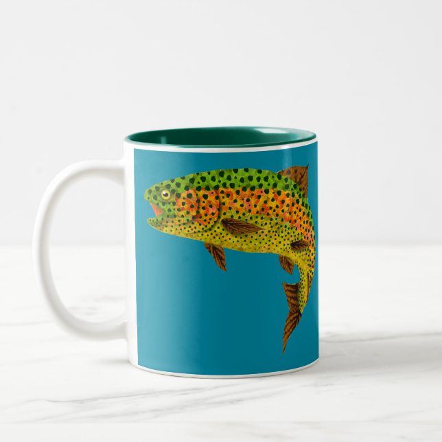 Aspen Leaf Rainbow Trout 1 Two-Tone Coffee Mug (Left)