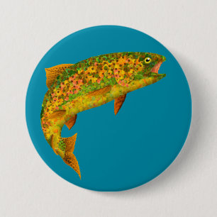 Aspen Leaf Rainbow Trout 2 7.5 Cm Round Badge