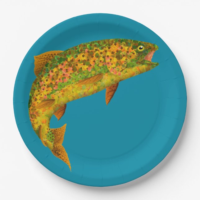 Aspen Leaf Rainbow Trout 2 Paper Plate (Front)