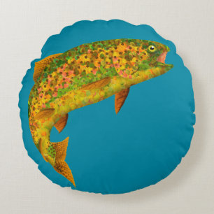 Aspen Leaf Rainbow Trout 2 Round Cushion