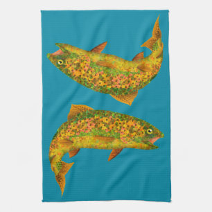 Aspen Leaf Rainbow Trout 2 Tea Towel