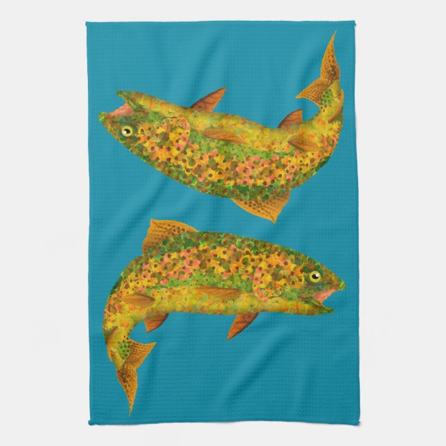 Aspen Leaf Rainbow Trout 2 Tea Towel (Vertical)