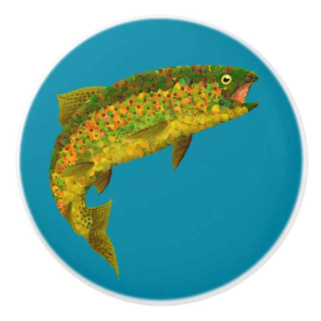 Aspen Leaf Rainbow Trout 3 Ceramic Knob (Front)