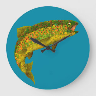 Aspen Leaf Rainbow Trout 3 Large Clock