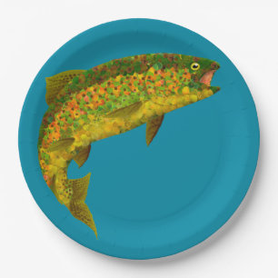 Aspen Leaf Rainbow Trout 3 Paper Plate