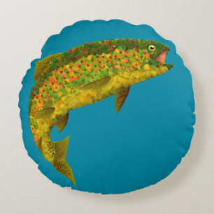 Aspen Leaf Rainbow Trout 3 Round Cushion