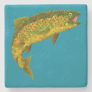 Aspen Leaf Rainbow Trout 3 Stone Coaster