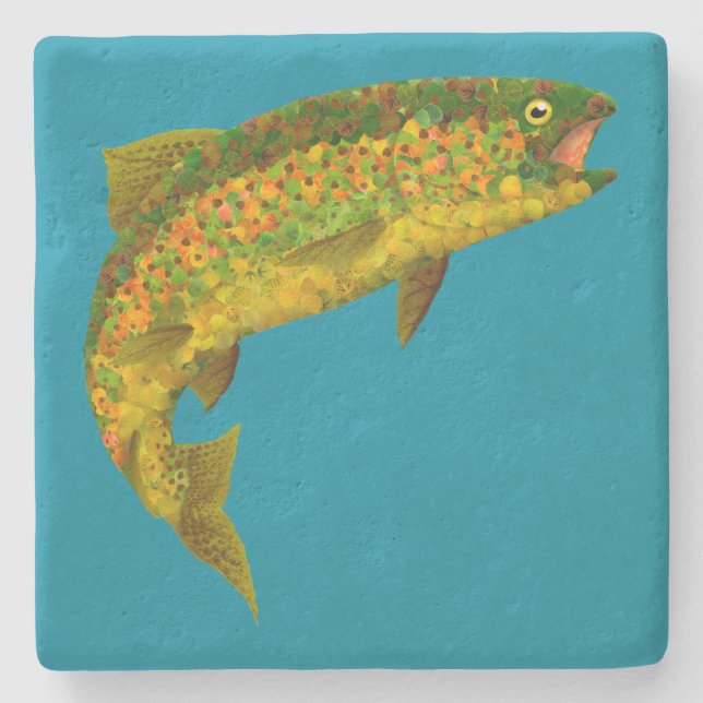 Aspen Leaf Rainbow Trout 3 Stone Coaster (Front)