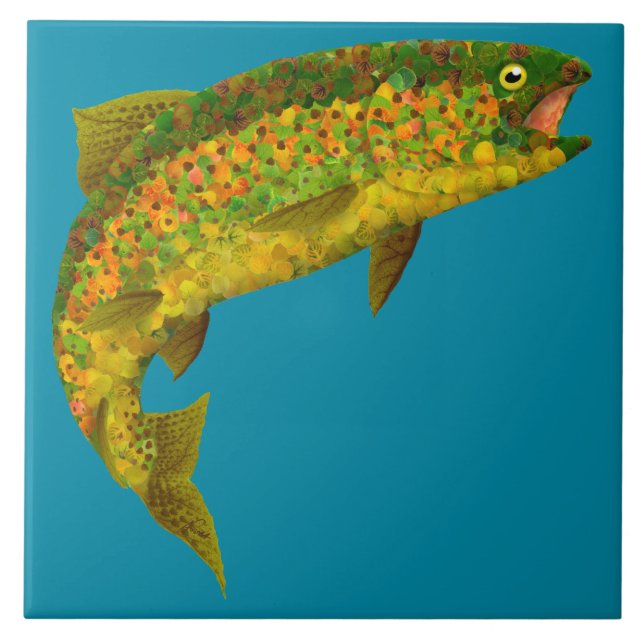 Aspen Leaf Rainbow Trout 3 Tile (Front)