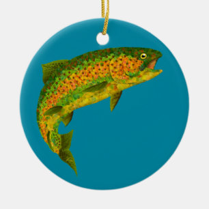 Aspen Leaf Rainbow Trout 4 Ceramic Tree Decoration