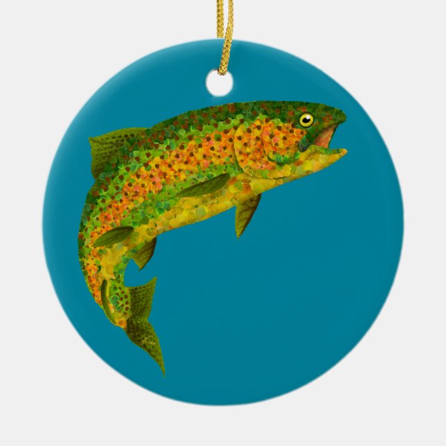 Aspen Leaf Rainbow Trout 4 Ceramic Tree Decoration (Front)