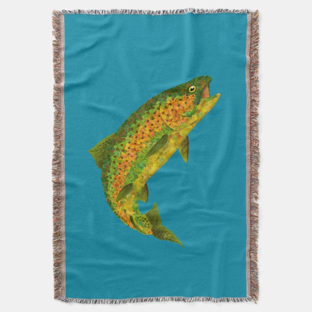Aspen Leaf Rainbow Trout 4 Throw Blanket (Front Vertical)