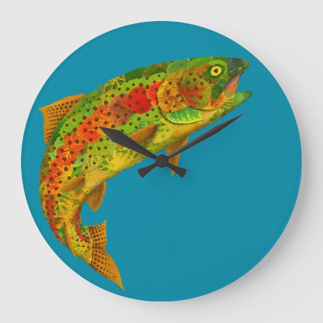 Aspen Leaf Rainbow Trout 5 Large Clock (Front)