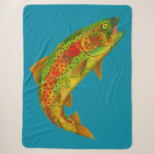 Aspen Leaf Rainbow Trout 5 Sherpa Blanket