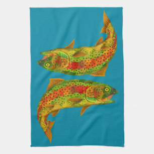 Aspen Leaf Rainbow Trout 5 Tea Towel