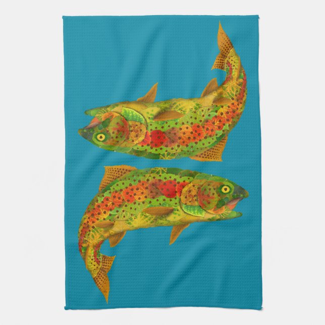 Aspen Leaf Rainbow Trout 5 Tea Towel (Vertical)