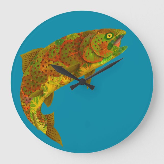 Aspen Leaf Rainbow Trout 6 Large Clock (Front)