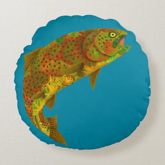 Aspen Leaf Rainbow Trout 6 Round Cushion (Front)