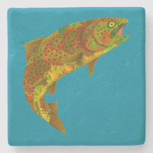 Aspen Leaf Rainbow Trout 6 Stone Coaster