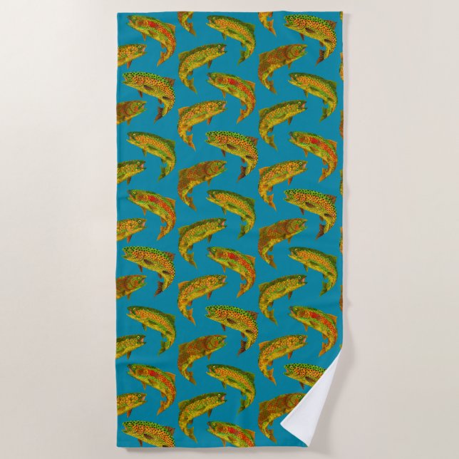 Aspen Leaf Rainbow Trout Seamless Pattern 2018 Beach Towel (Front)