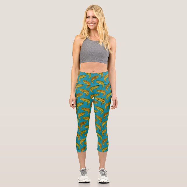 Aspen Leaf Rainbow Trout Seamless Pattern 2018 Capri Leggings (Front)