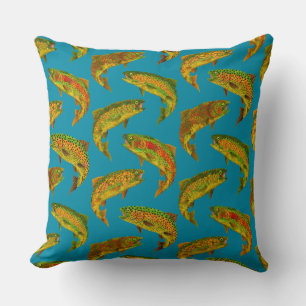 Aspen Leaf Rainbow Trout Seamless Pattern 2018 Cushion