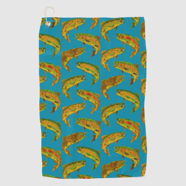 Aspen Leaf Rainbow Trout Seamless Pattern 2018 Golf Towel (Front)