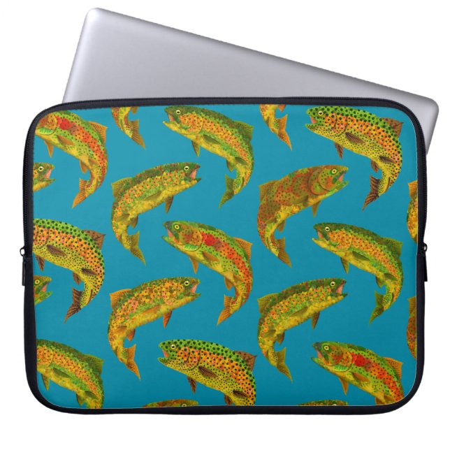 Aspen Leaf Rainbow Trout Seamless Pattern 2018 Laptop Sleeve (Front)
