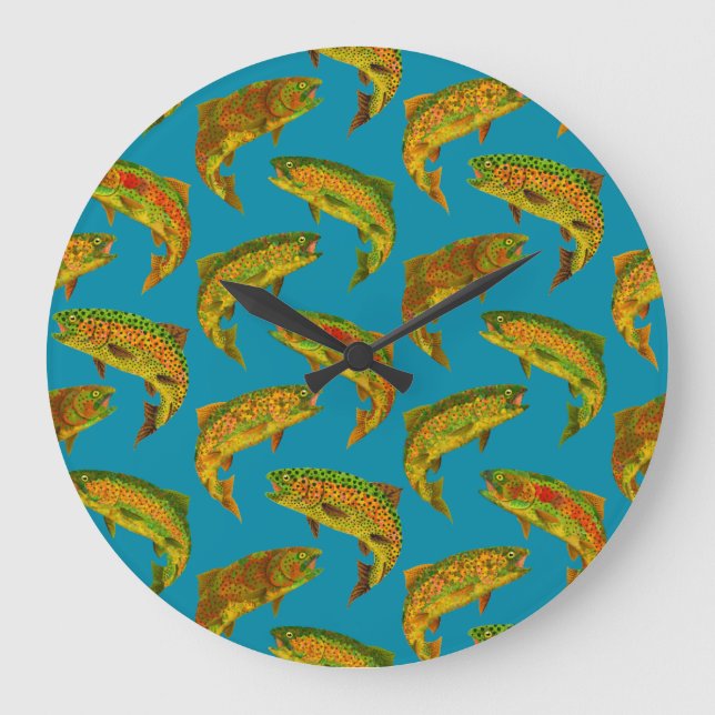 Aspen Leaf Rainbow Trout Seamless Pattern 2018 Large Clock (Front)