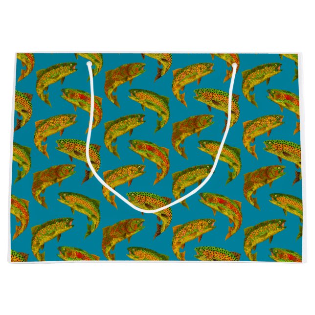 Aspen Leaf Rainbow Trout Seamless Pattern 2018 Large Gift Bag (Front)