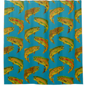 Aspen Leaf Rainbow Trout Seamless Pattern 2018 Shower Curtain