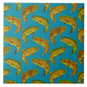 Aspen Leaf Rainbow Trout Seamless Pattern 2018 Tile