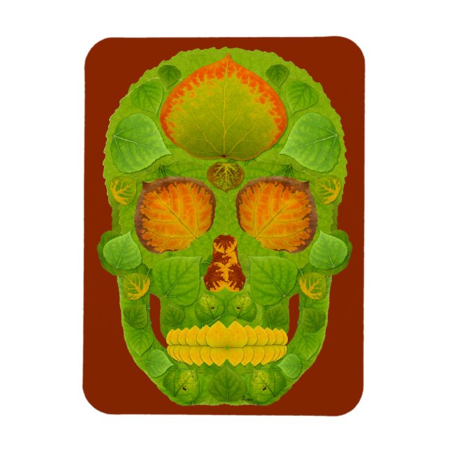 Aspen Leaf Skull 10 Magnet (Vertical)