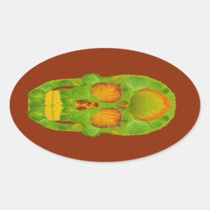 Aspen Leaf Skull 10 Oval Sticker