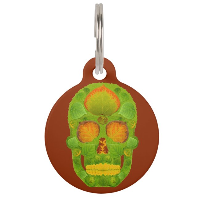 Aspen Leaf Skull 10 Pet Tag (Front)