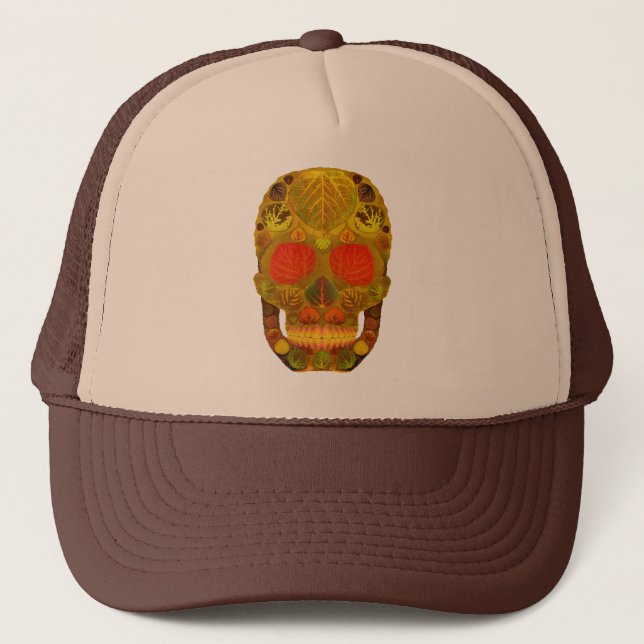 Aspen Leaf Skull 12 Trucker Hat (Front)