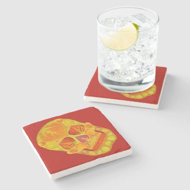 Aspen Leaf Skull 13 Stone Coaster (Side)